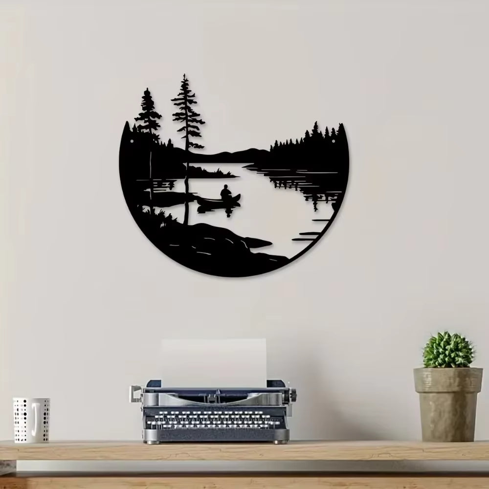 Round Metal Lake & Mountain Wall Art Decor