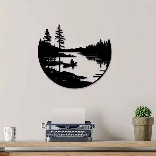 Round Metal Lake & Mountain Wall Art Decor