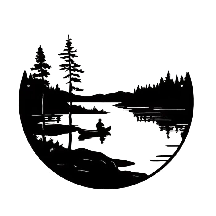Round Metal Lake & Mountain Wall Art Decor