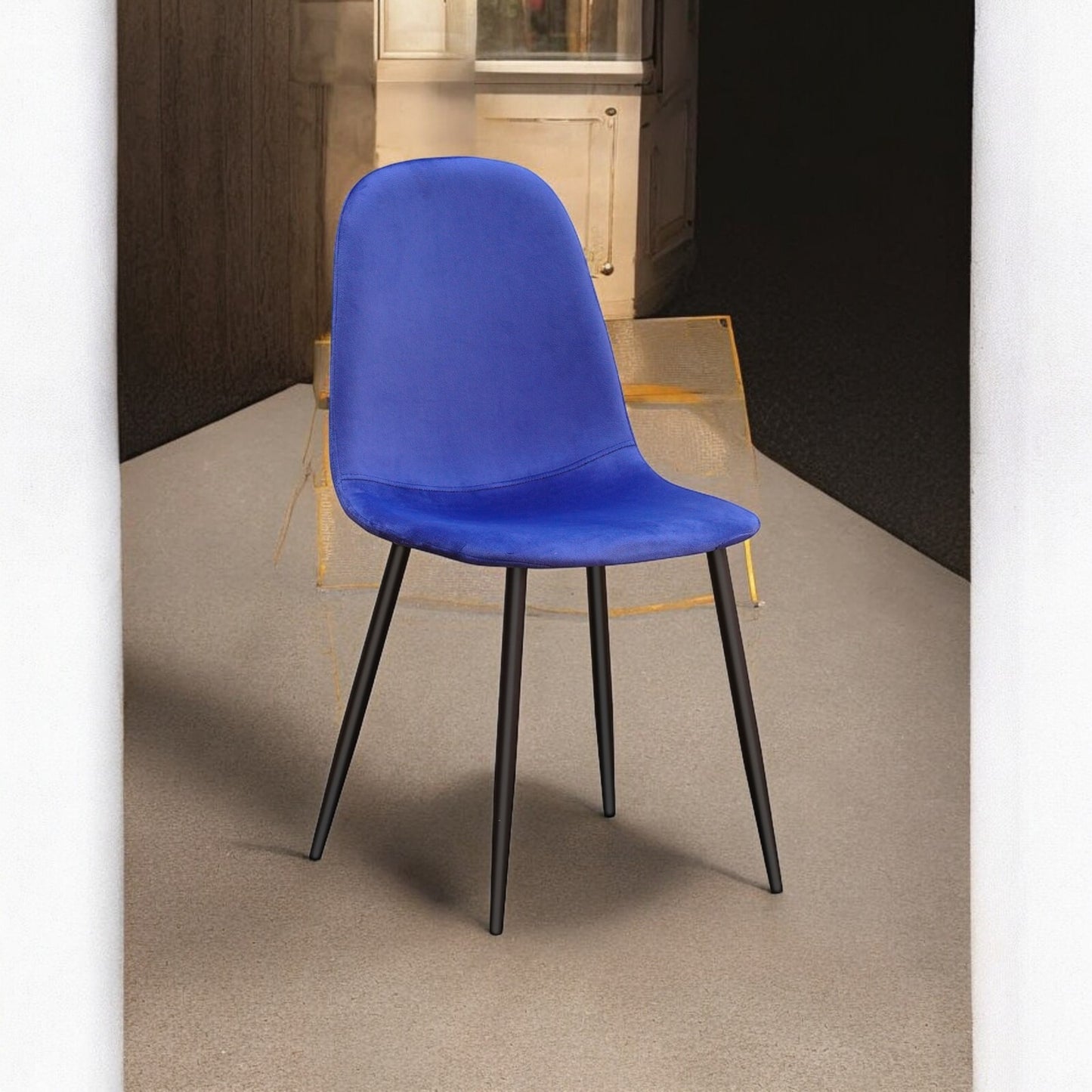 Blue Velvet Dining Chair Blue Padded Metal Legs for Kitchen Chair Home Decor