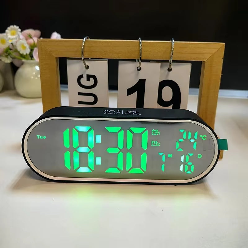 Rechargeable LED Mirror Alarm Clock 2 Alarms
