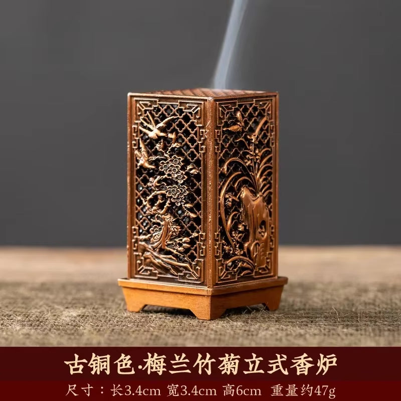 Square Alloy Incense Burner with Plum Design