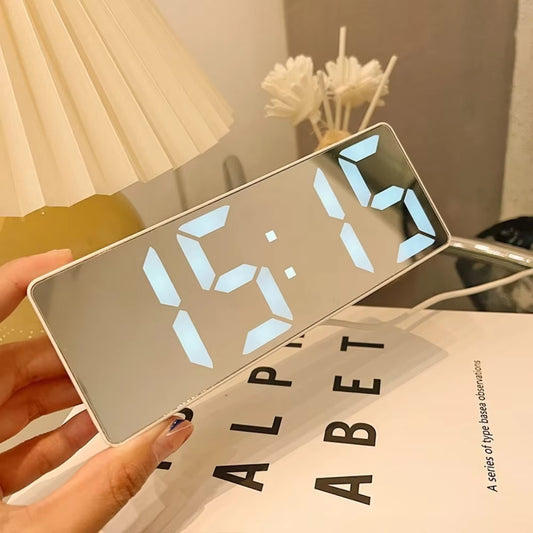 Smart LED Mirror Alarm Clock with Temperature