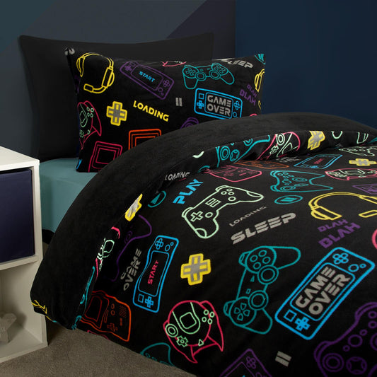 Gaming Duvet Cover Set Warm Fleece Bedding Quilt Thermal Warm Cosy Single Double