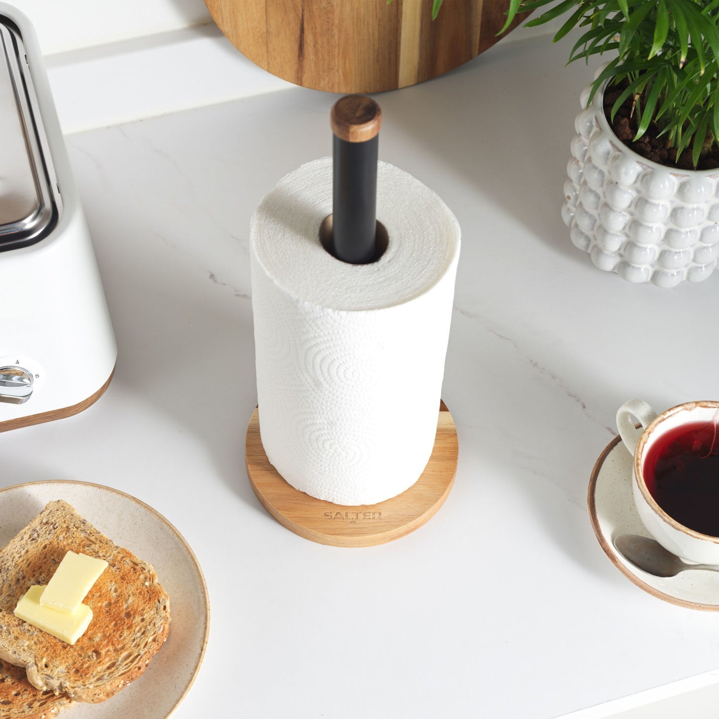 Salter Toronto Kitchen Roll Holder Freestanding Worktop Organiser Wooden/Black