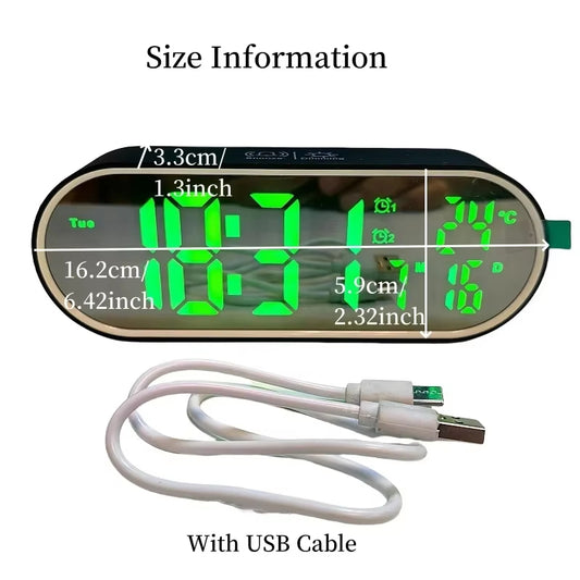 Rechargeable LED Mirror Alarm Clock 2 Alarms