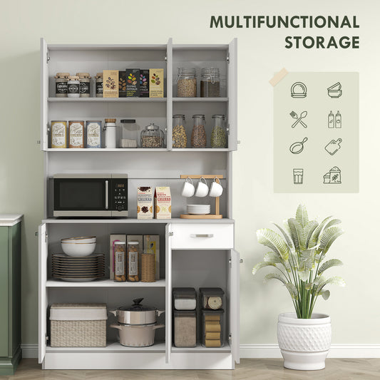 Kitchen Storage Cabinet with 6 Doors, Drawer, Adjustable Shelves
