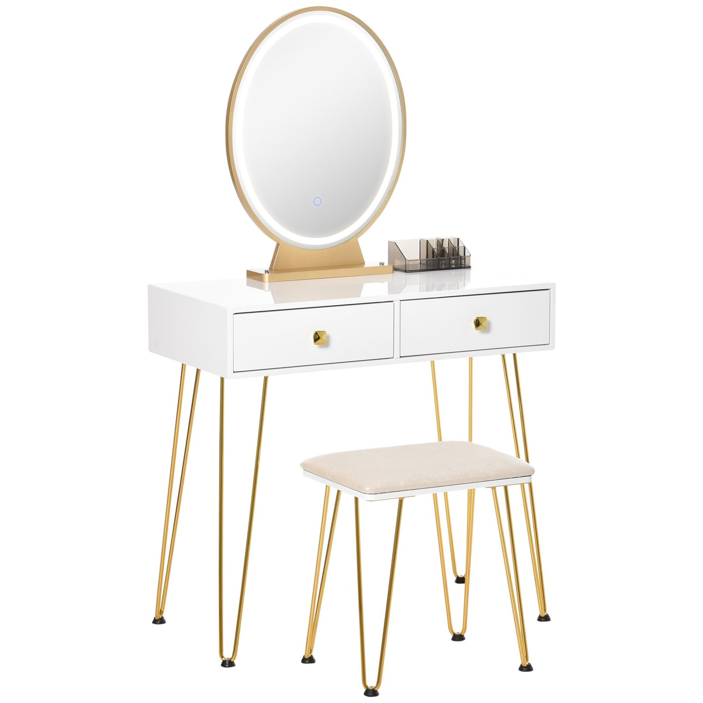 Dressing Table Set with Two Drawers and Cushioned Stool for Makeup Application