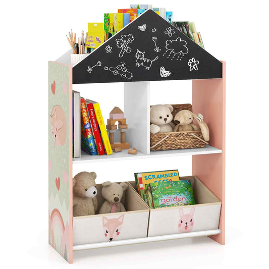 COSTWAY Kids Dollhouse Bookshelf Wooden Toy Storage Organizer-Pink SVE10199PITP