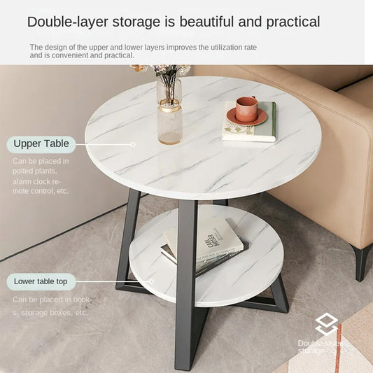 Small round Sofa Side Table Coffee End Table 2 Tier Shelf Living Room Bedroom