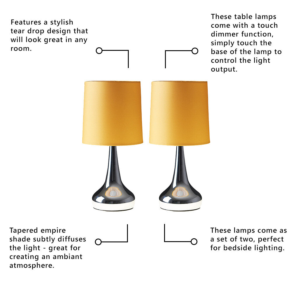 2 X Touch Table Lamps 34Cm Dimmer Bedside Lights Living Room Reading Small Lamp