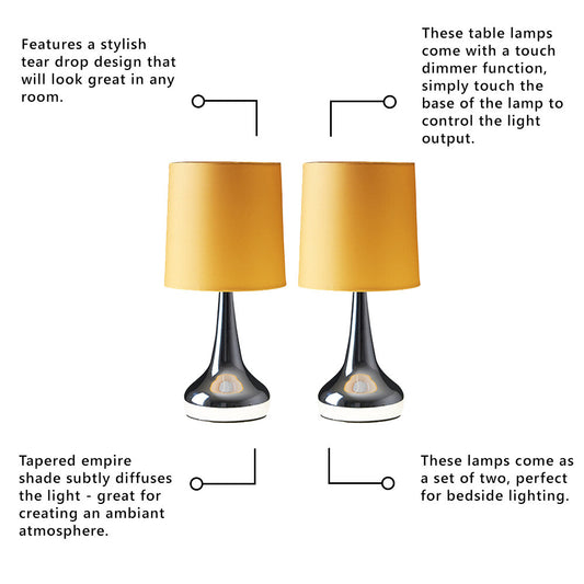 2 X Touch Table Lamps 34Cm Dimmer Bedside Lights Living Room Reading Small Lamp