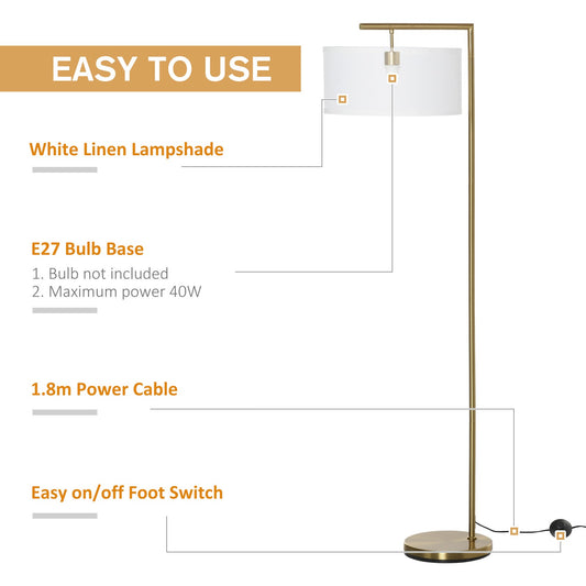 Modern Floor Lamp Tall Pole Light with Linen Shade E27 Holder for Home Office