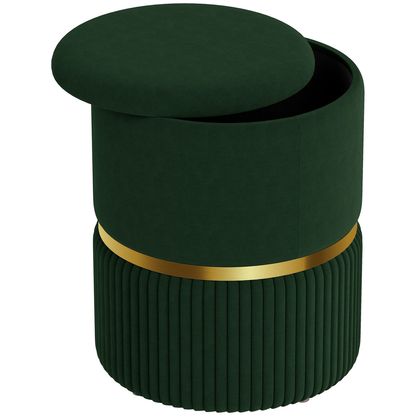 Round Storage Foot Stool, Velvet-Feel Fabric Upholstered Pouffe