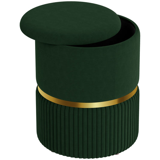Round Storage Foot Stool, Velvet-Feel Fabric Upholstered Pouffe