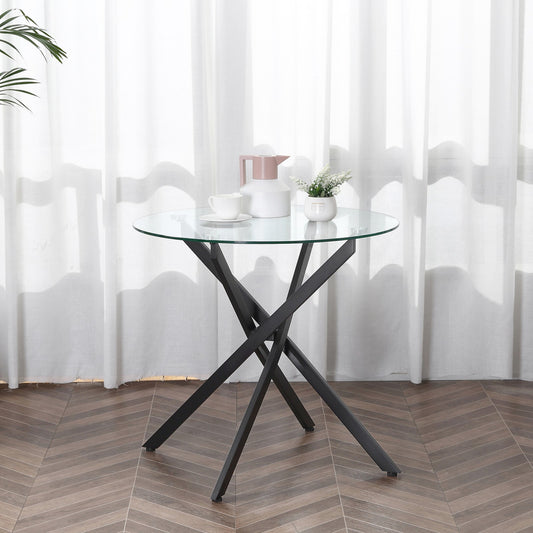 HOMCOM Clear Glass Side Table round Metal Dining Table Dining Living Room Black