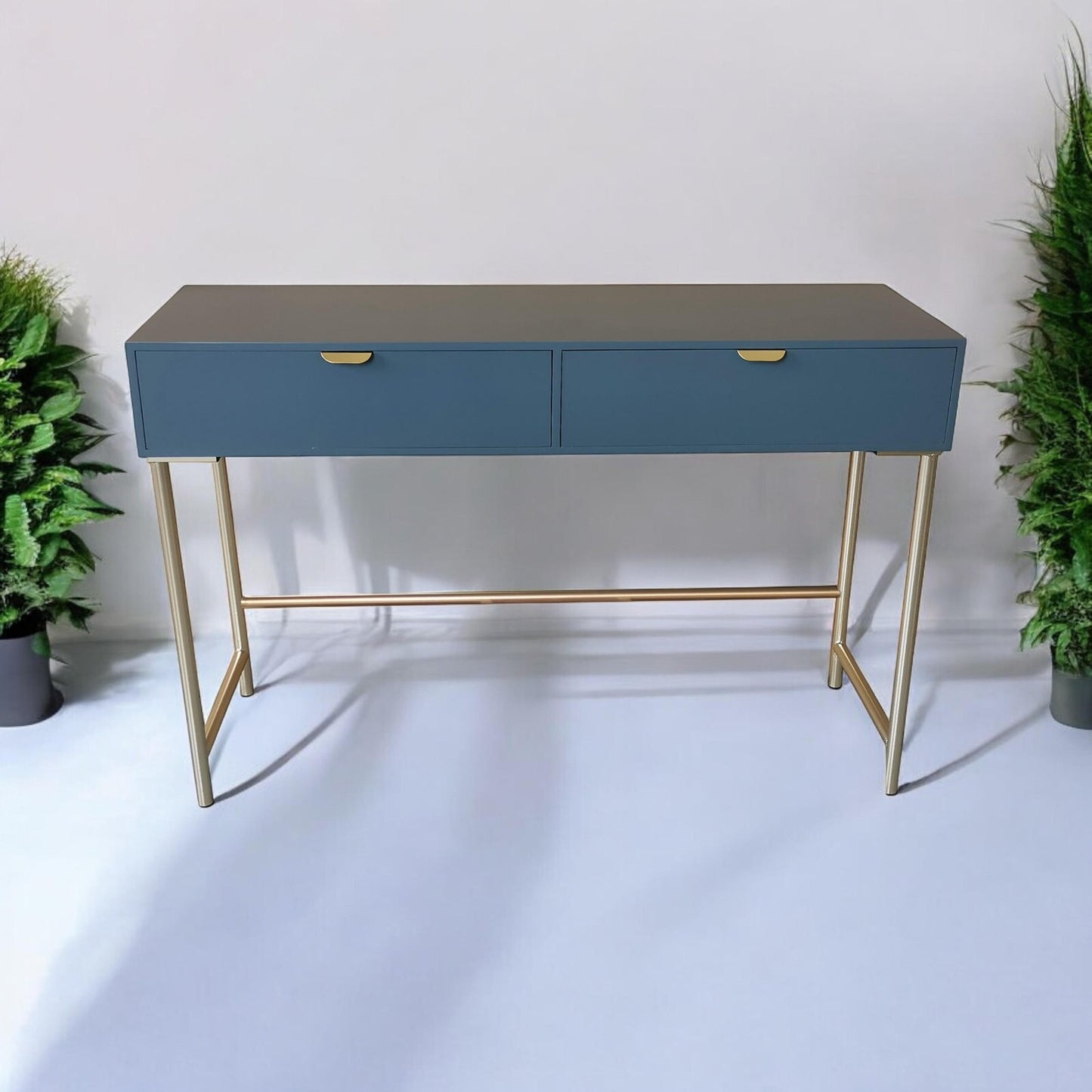 Blue 2 Drawer Console Table Shelf Hallway Side End Dressing Table Desk White