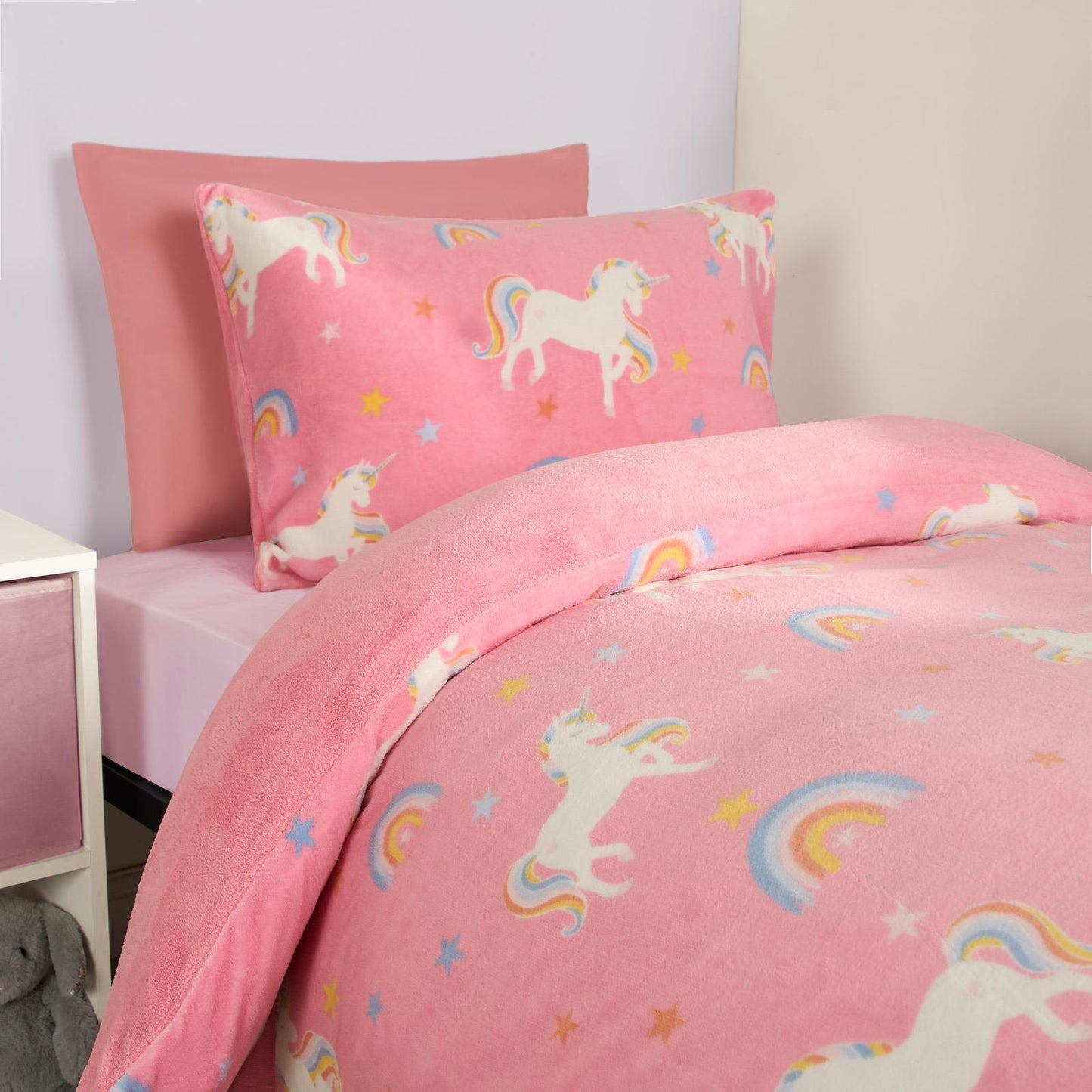 OHS Unicorn Fleece Duvet Cover Bedding Set Plush Warm Quilt Thermal Soft Kids