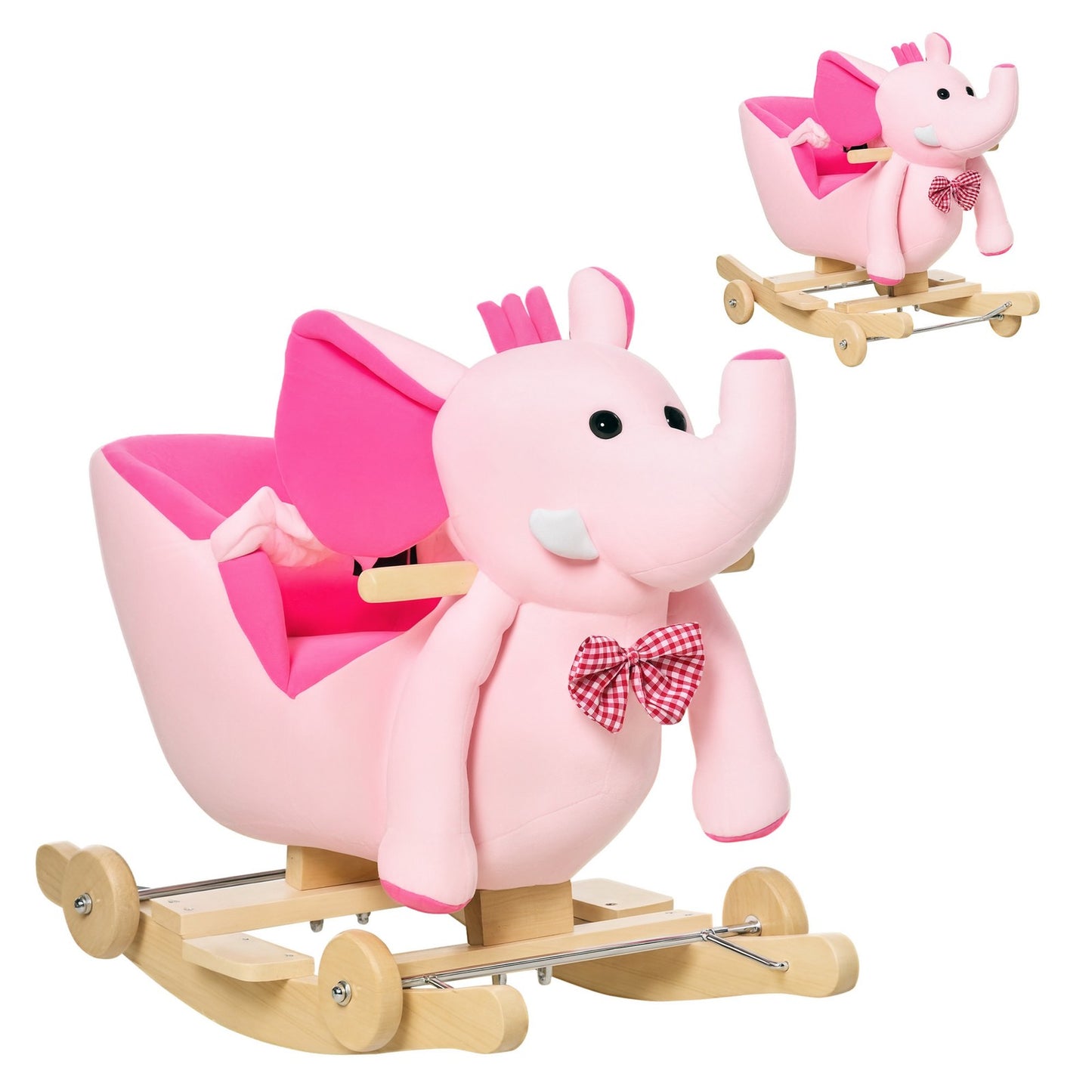 HOMCOM 2-In-1 Baby Rocking Horse Ride on Elephant W/ Wheels Music, Pink