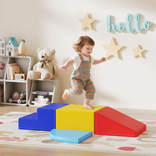 4-Piece Soft Play Set Climb and Crawl Foam Toddler Stairs and Ramp for Baby