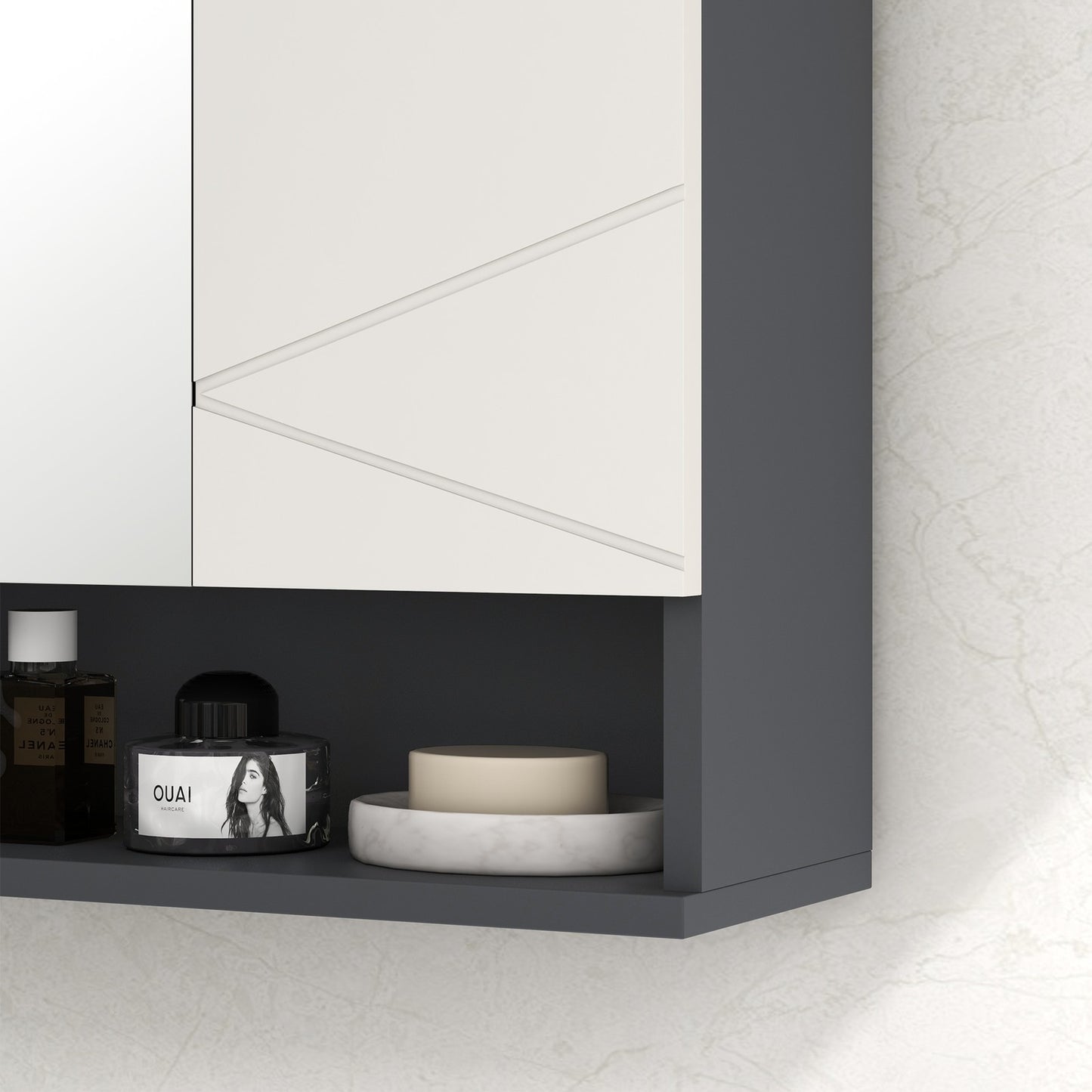 Kleankin Wall Mounted Bathroom Storage Cupboard W/ Mirror and Shelf, Light Grey