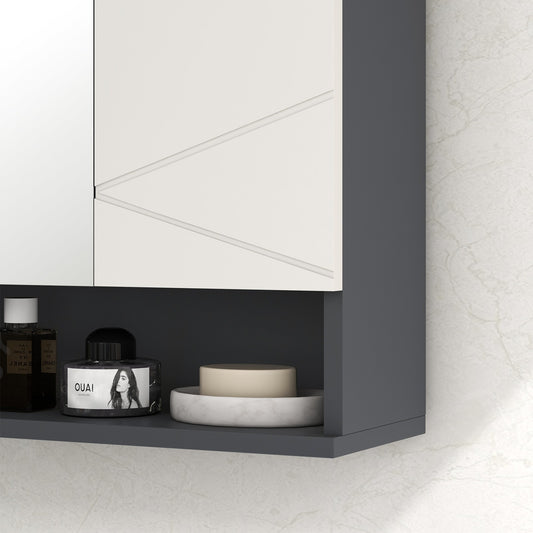 Kleankin Wall Mounted Bathroom Storage Cupboard W/ Mirror and Shelf, Light Grey