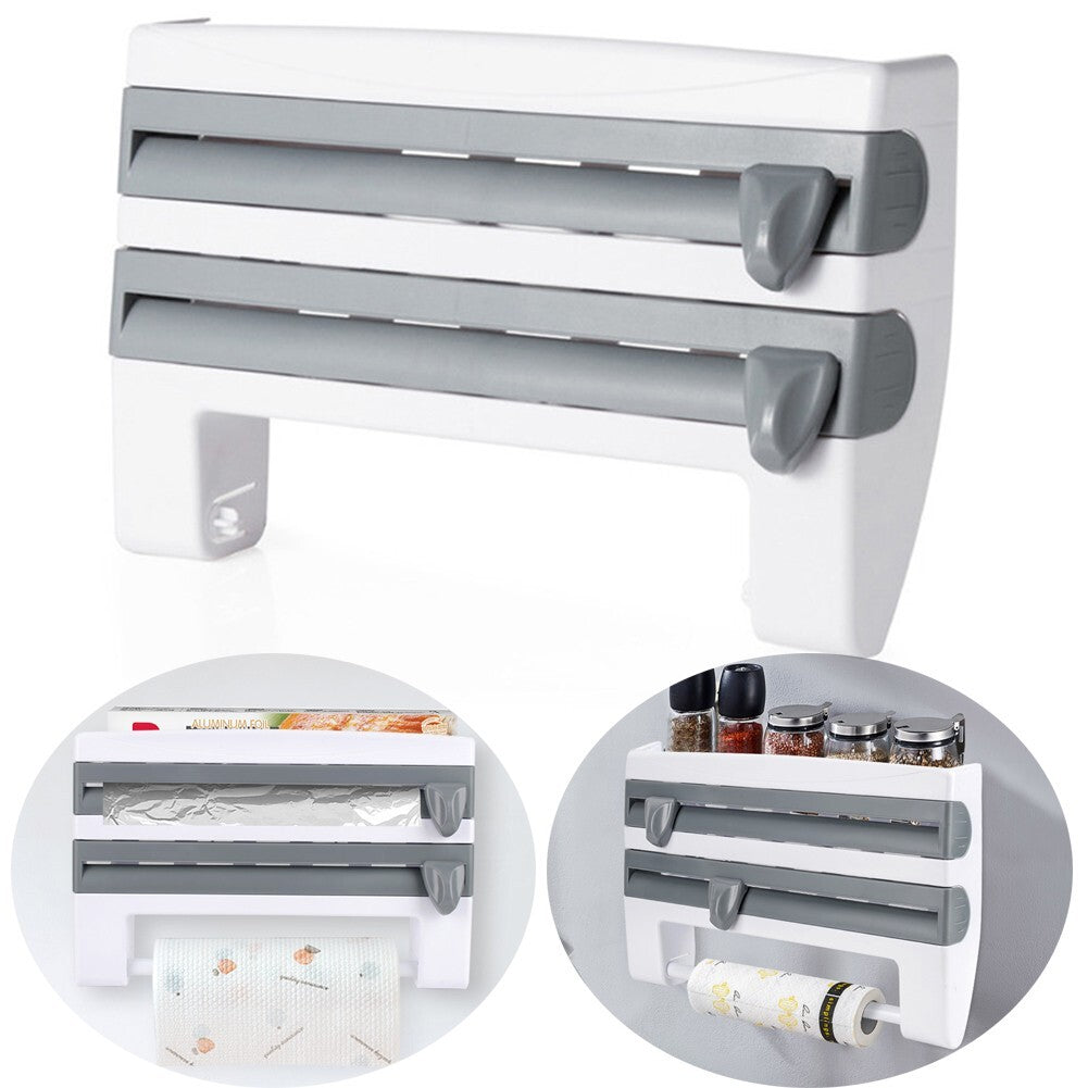 Wall-Mounted ABS Kitchen Roll Cling Film & Foil Dispenser with Cutter Grey