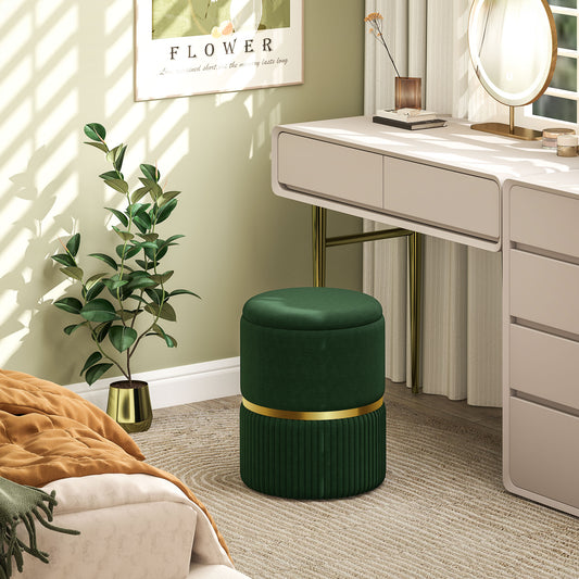 Round Storage Foot Stool, Velvet-Feel Fabric Upholstered Pouffe