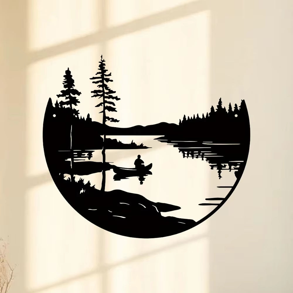 Round Metal Lake & Mountain Wall Art Decor