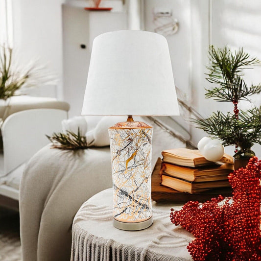 Large Modern Gold Ceramic Table Lamp Shade Abstract Oriental Hall Light 64Cm