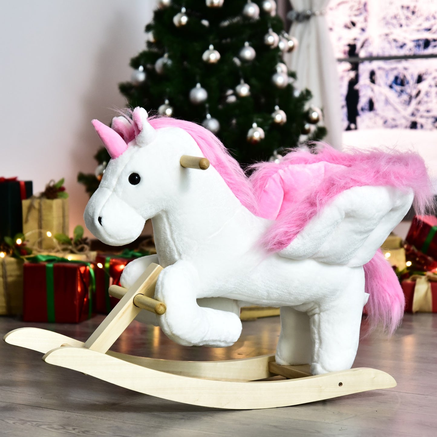 Kids Ride on Unicorn Baby Rocking Horse Rocker Chair Plush Toy with Music