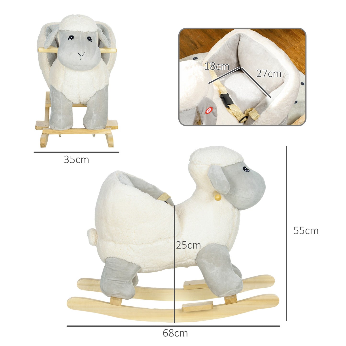 AIYAPLAY Baby Rocking Horse with Safety Belt, Sound, for Ages 18-36 Months