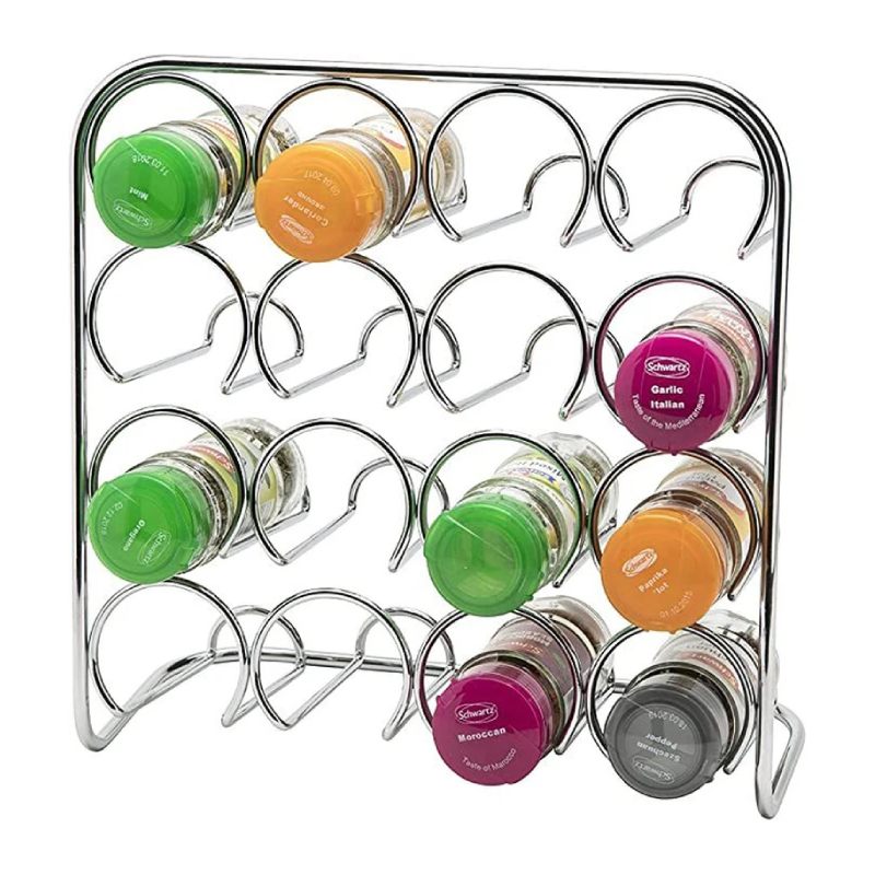 4-Tier Chrome Spice Rack – Holds 16 Jars