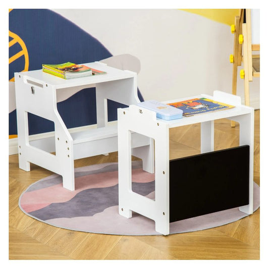 2-in-1 Kids Kitchen Step Stool & Chair with Chalkboard