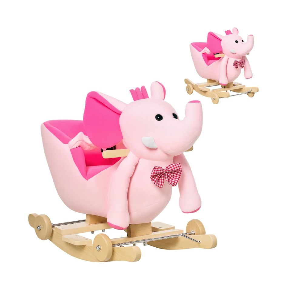 2-in-1 Baby Rocking Elephant – Ride-On with Wheels & Music, Pink