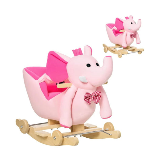 2-in-1 Baby Rocking Elephant – Ride-On with Wheels & Music, Pink