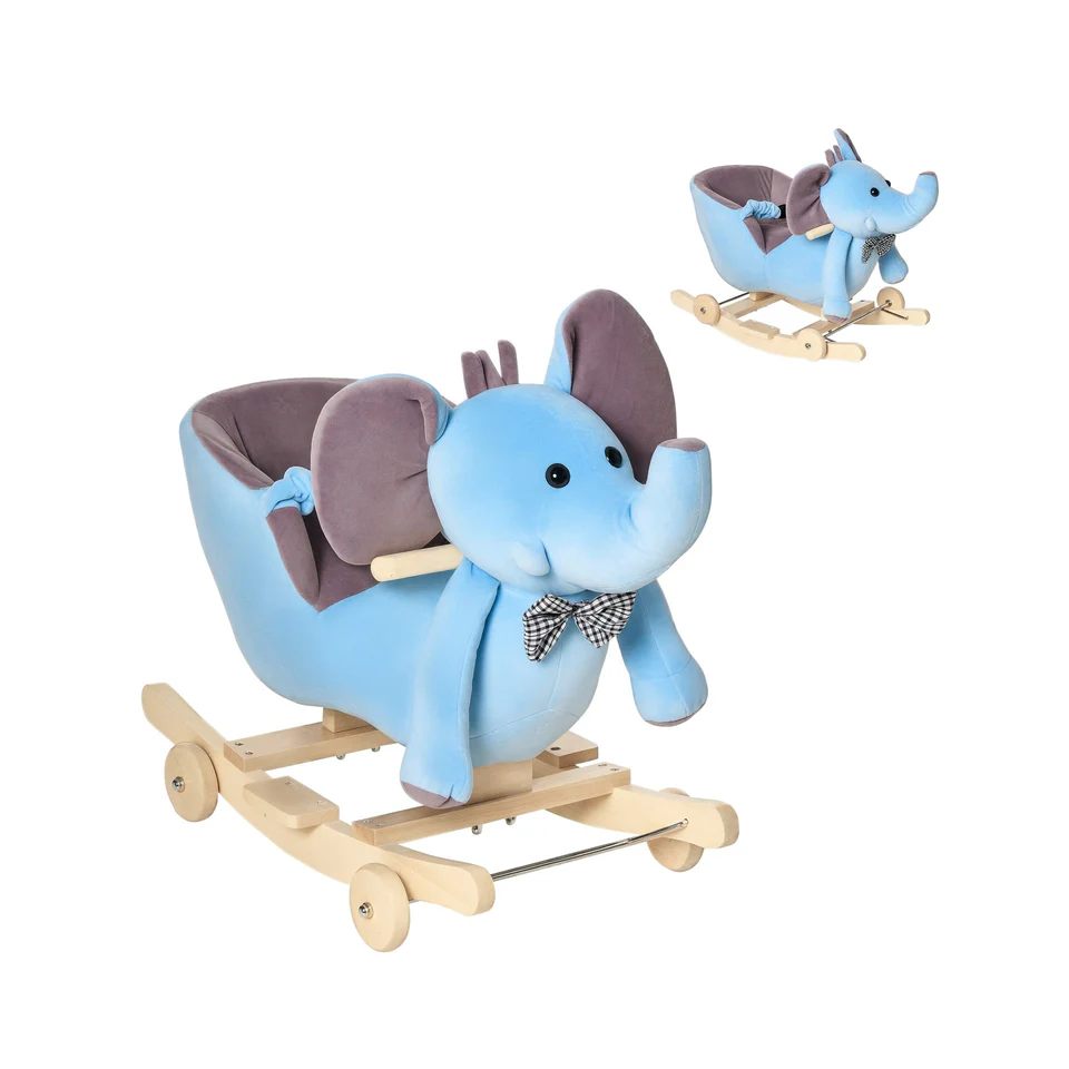 2-in-1 Baby Rocking Elephant – Ride-On with Wheels & Music, Blue