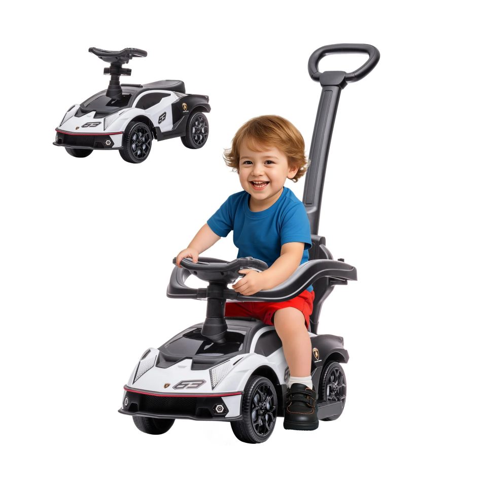 2-in-1 Lamborghini Baby Push Car – White