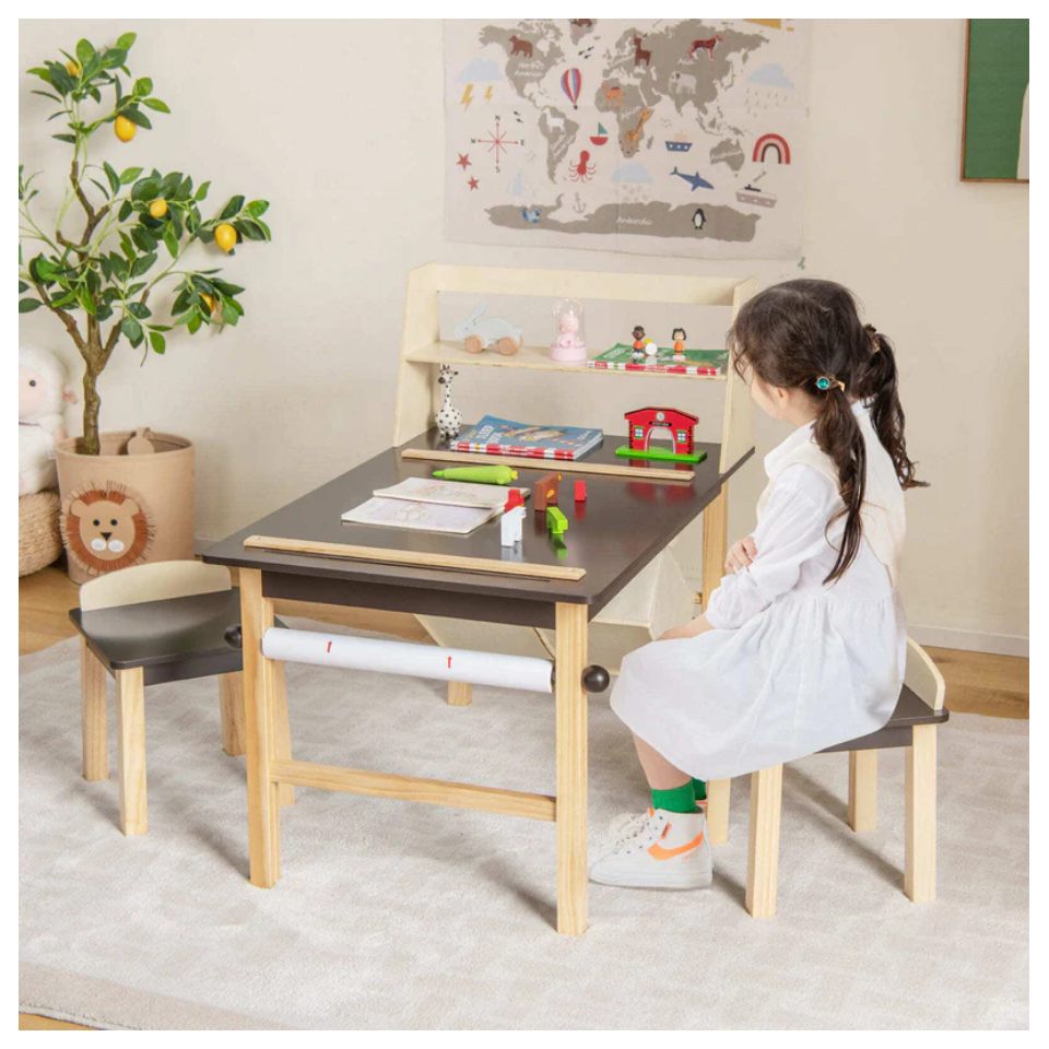 Kids Wooden Table & Chair Set for Drawing & Art – Coffee