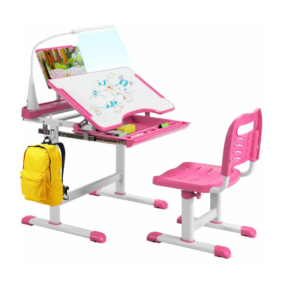 Kids Study Table & Chair Adjustable with Lamp
