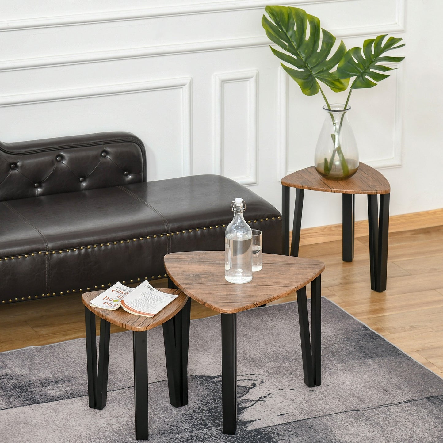 HOMCOM 3-Piece Nesting Coffee Table Set in Walnut MDF for Living Room