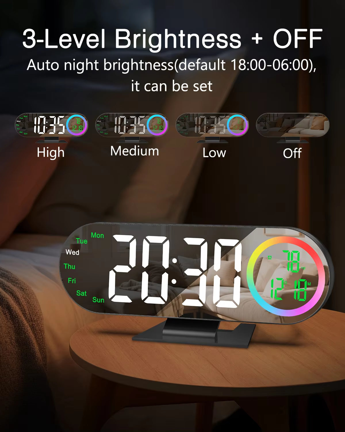 ORIA 8.5'' LED Mirror Clock with RGB Light