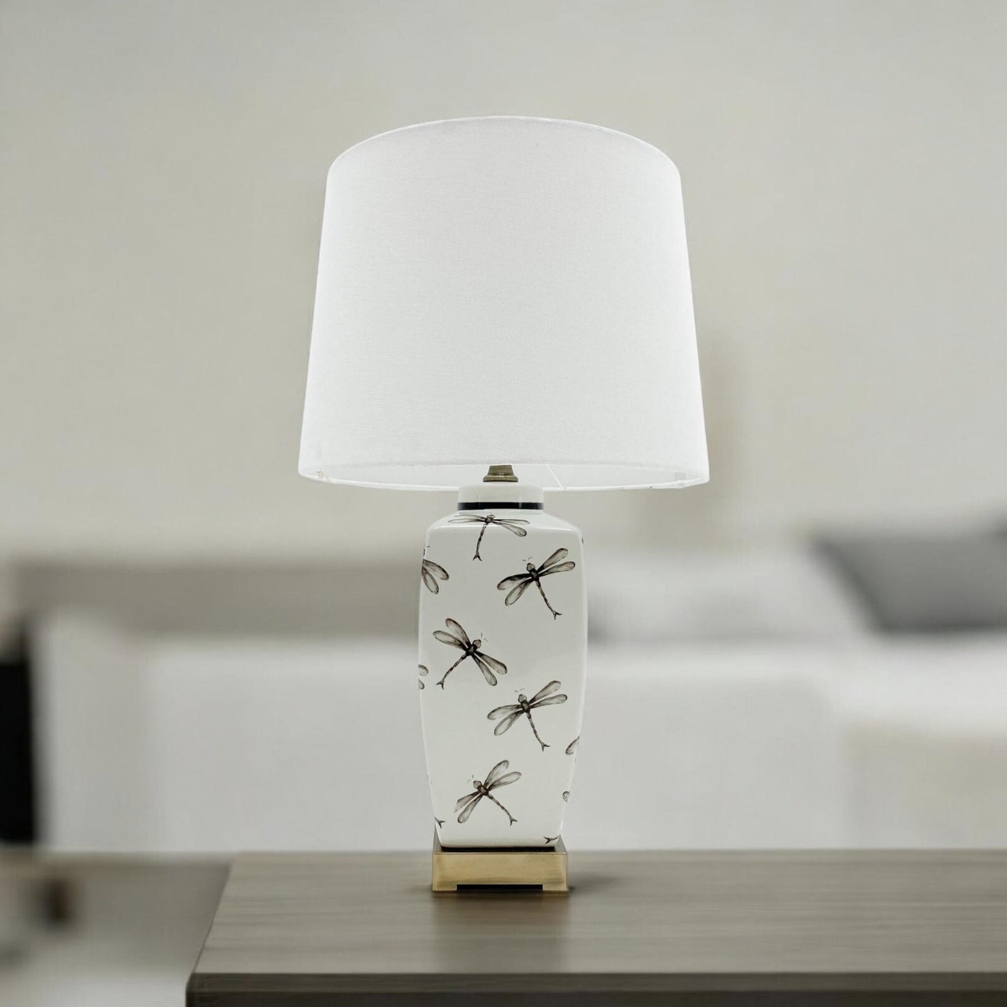 64Cm Dragonfly Ceramic Table Lamp with Pleated Drum Shade – Elegant Home Decor