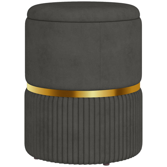 Round Storage Foot Stool, Velvet-Feel Fabric Upholstered Pouffe