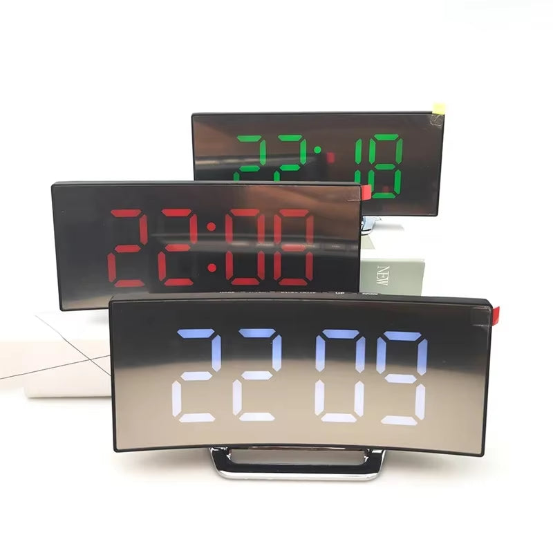 Curved Mirror LED Digital Alarm Clock