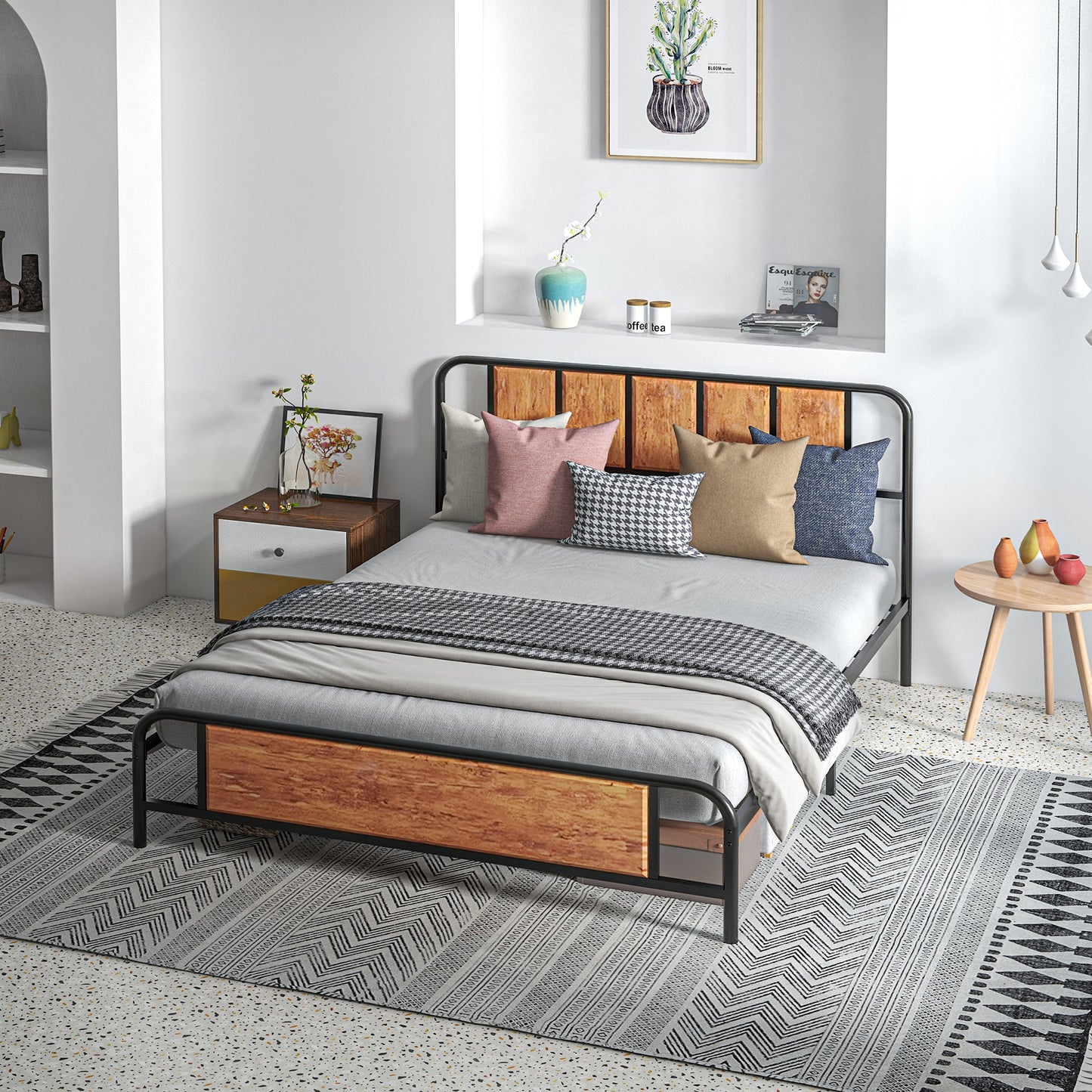 Bed Frame with Footboard and under Bed Storage Rustic Brown