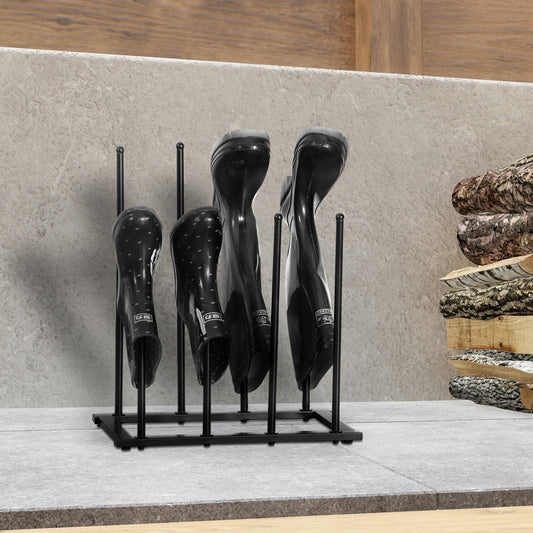 4 Pair Metal Welly Boot Stand Rack Garden Storage