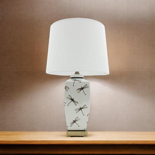 64Cm Dragonfly Ceramic Table Lamp with Pleated Drum Shade – Elegant Home Decor