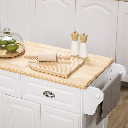 Kitchen Storage Trolley with Adjustable Shelf Rolling Kitchen Island White