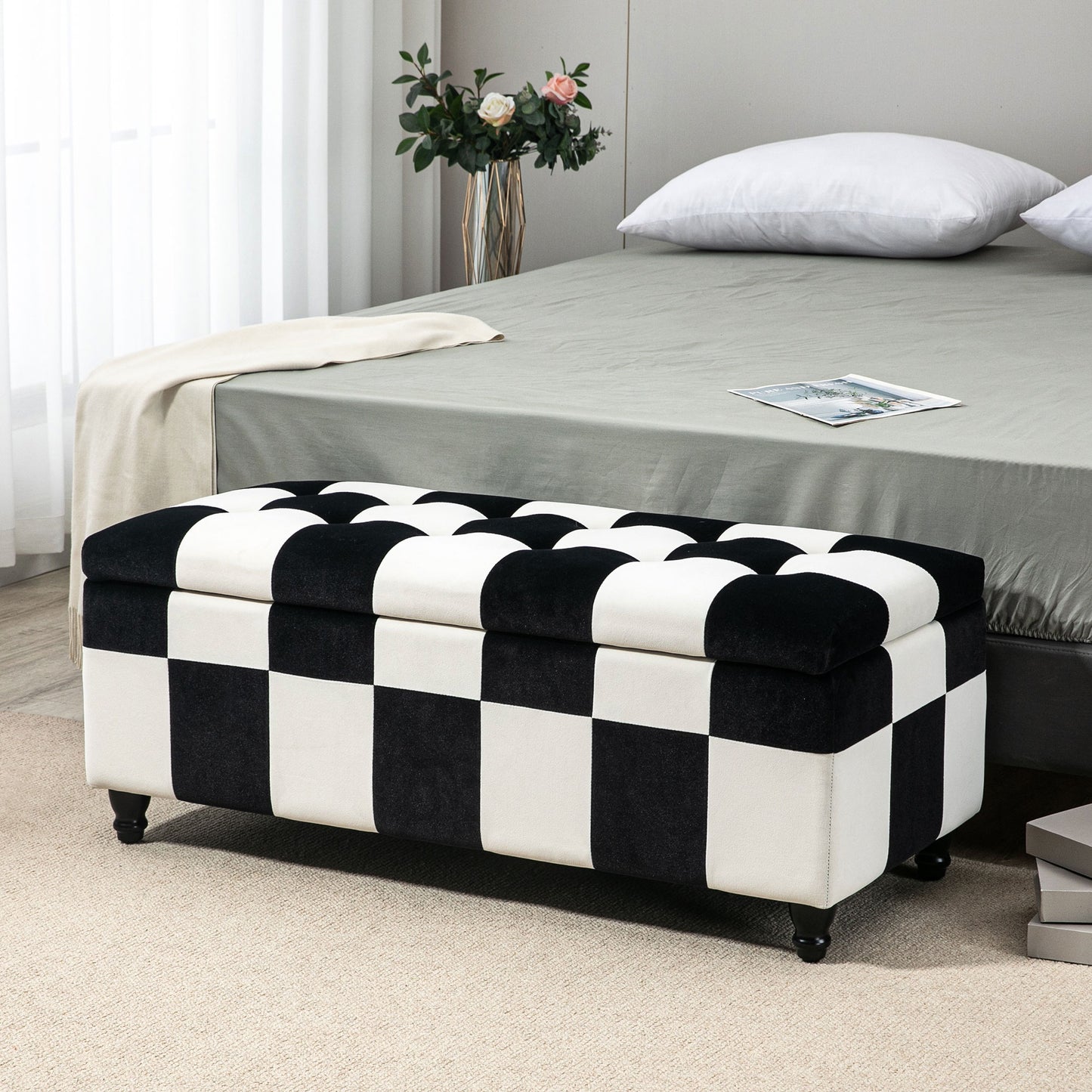 114 X 47 X 47Cm Velvet Storage Ottoman with Lid for Living Room Bedroom